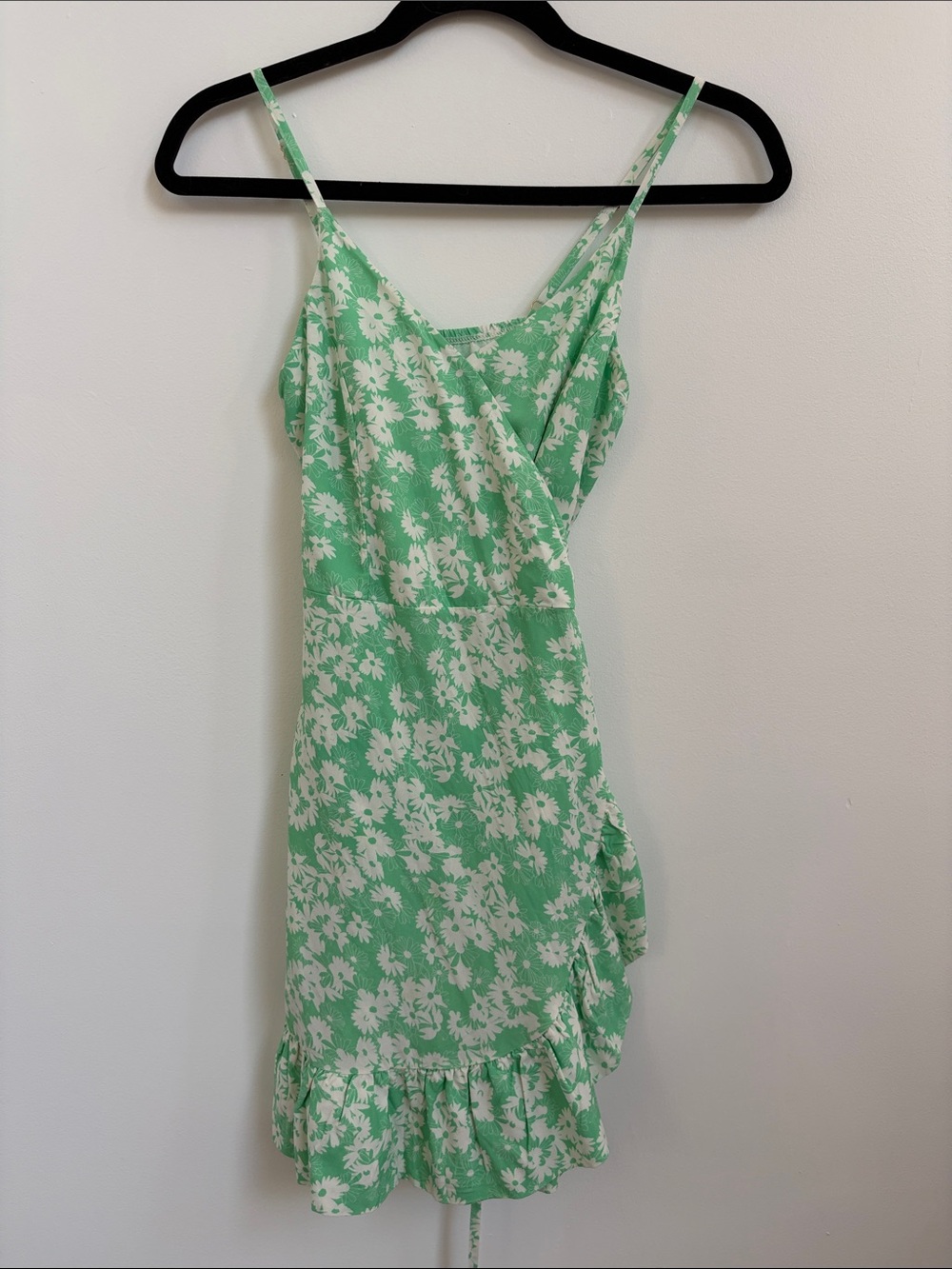 Kulani Kinis Mint Green Floral Ruffle Mini Wrap Dress